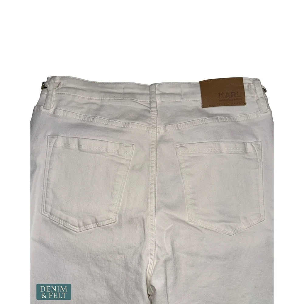 NEW Karl Lagerfeld Paris White Straight Leg Jeans Gold Chain Detail High Rise - Picture 8 of 9